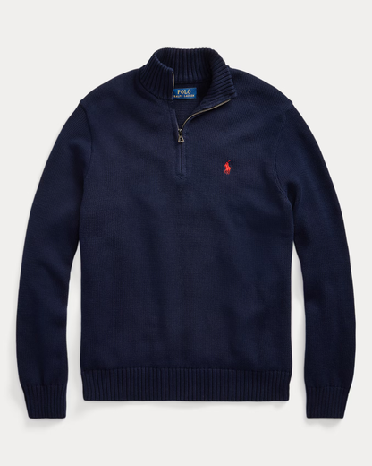 Quarter-Zip Ribbed Cotton Sweater